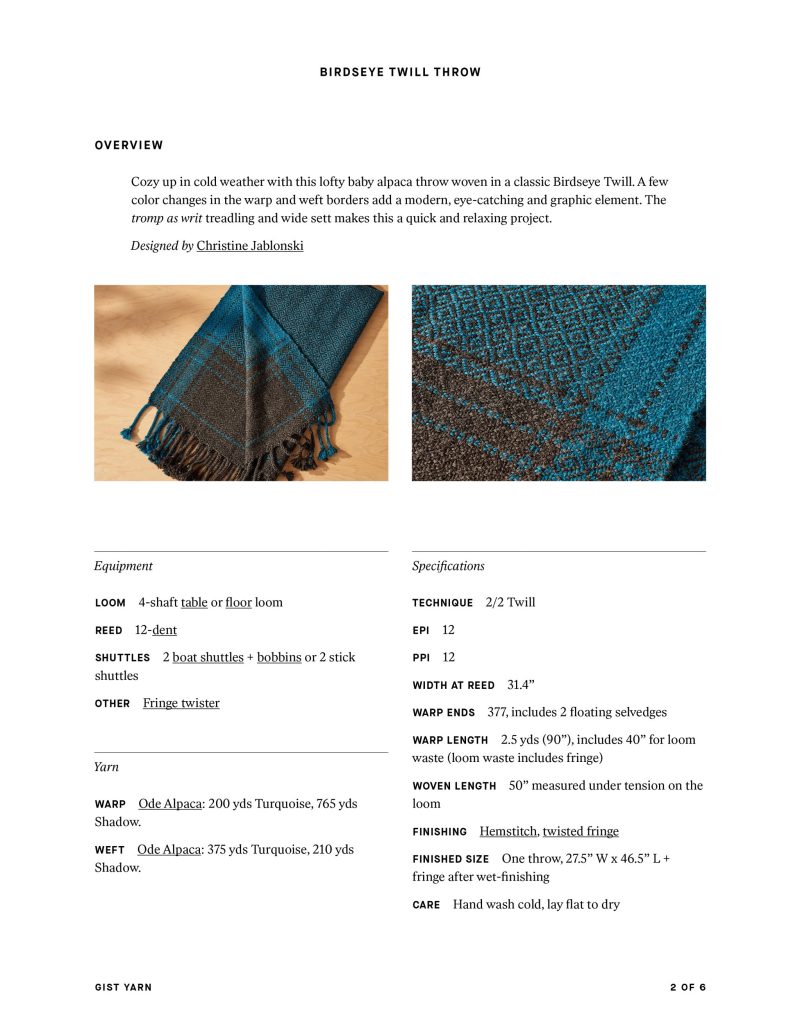 Page 2 Birdseye Twill Throw Pattern Gist Yarn